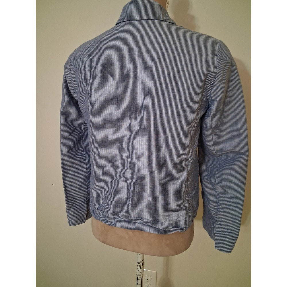 Gap Academy Blazer Blue White Mini Stripe Linen Cotton Jacket 6 Petite 4 - Picture 7 of 13